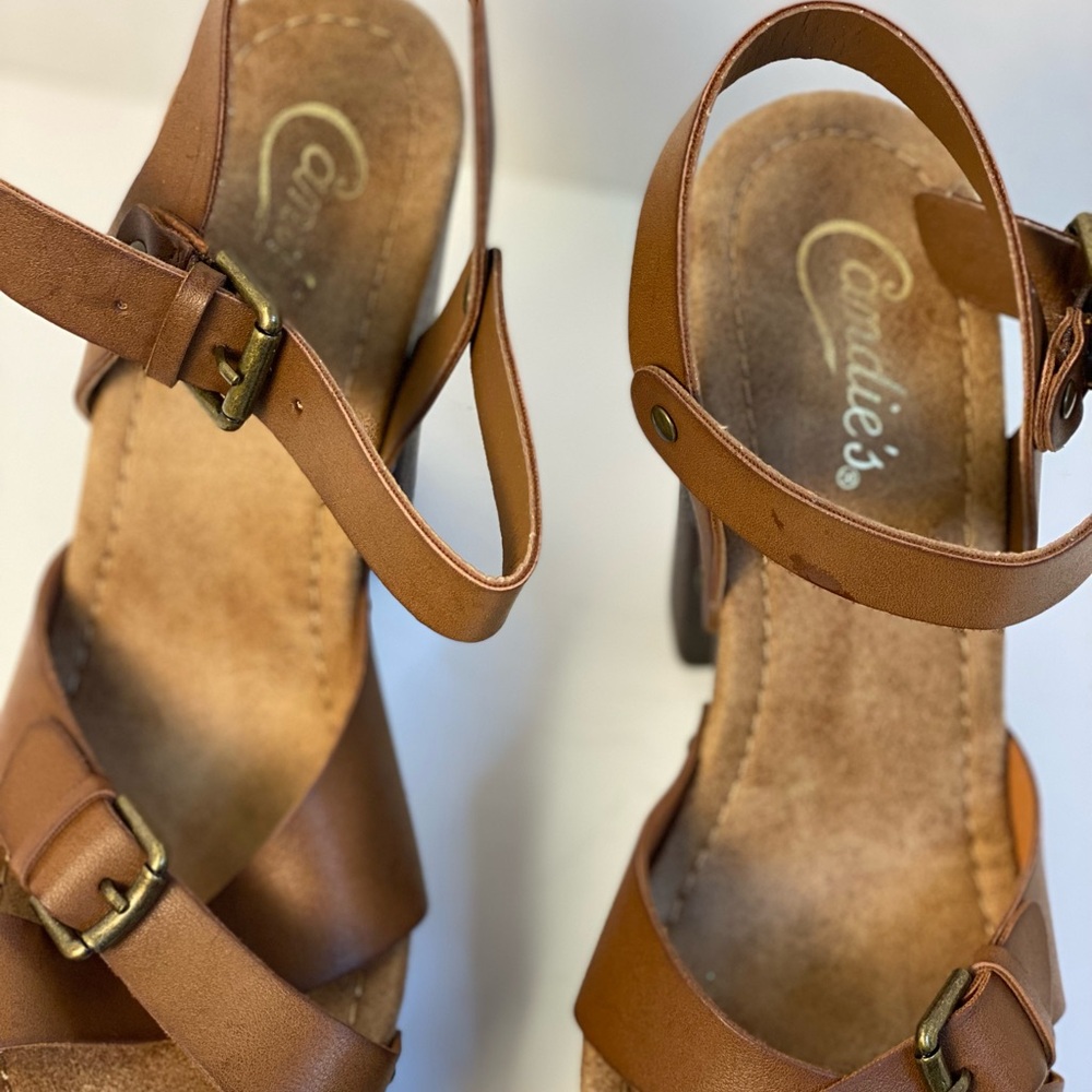 Candie's Brown Platform Shoes with Criss-Cross Straps Vintage - Picture 10 of 15